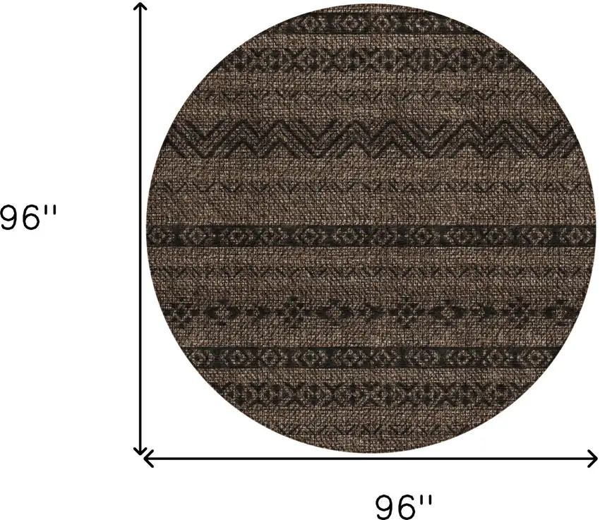 8' Chocolate And Brown Round Southwestern Washable Indoor Outdoor Area Rug Photo 3