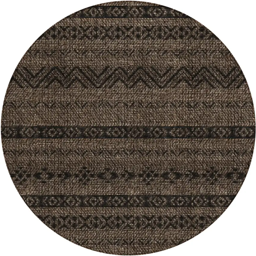 8' Chocolate And Brown Round Southwestern Washable Indoor Outdoor Area Rug Photo 2