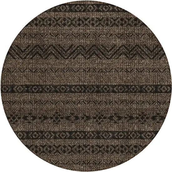 8' Chocolate And Brown Round Southwestern Washable Indoor Outdoor Area Rug Photo 2