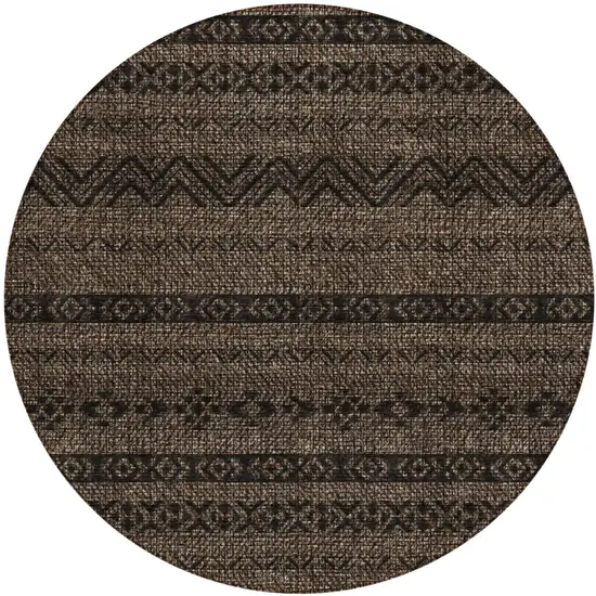 8' Chocolate And Brown Round Southwestern Washable Indoor Outdoor Area Rug Photo 2