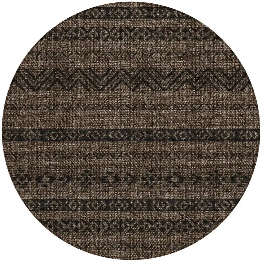 8' Chocolate And Brown Round Southwestern Washable Indoor Outdoor Area Rug Photo 2