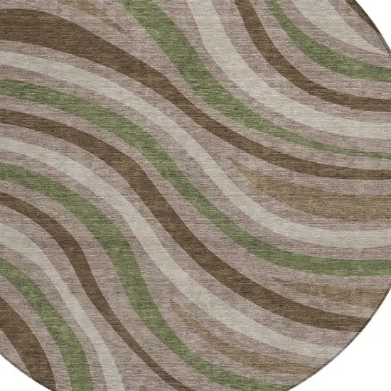 8' Chocolate And Brown Round Striped Washable Indoor Outdoor Area Rug Photo 3