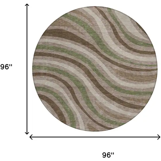 8' Chocolate And Brown Round Striped Washable Indoor Outdoor Area Rug Photo 7