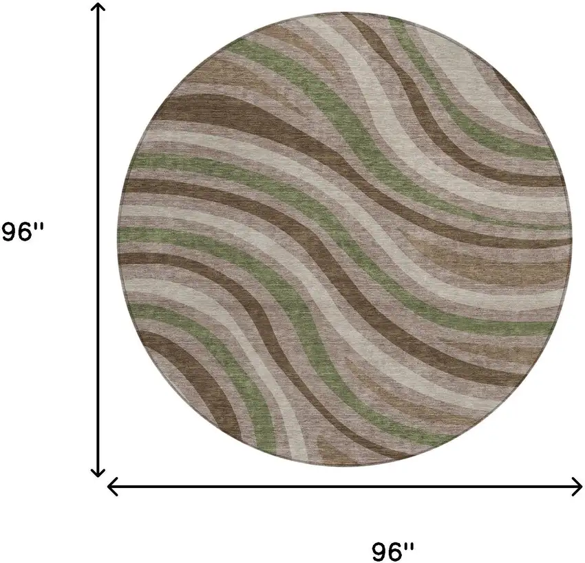 8' Chocolate And Brown Round Striped Washable Indoor Outdoor Area Rug Photo 7