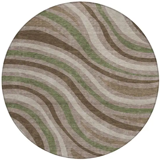 8' Chocolate And Brown Round Striped Washable Indoor Outdoor Area Rug Photo 2