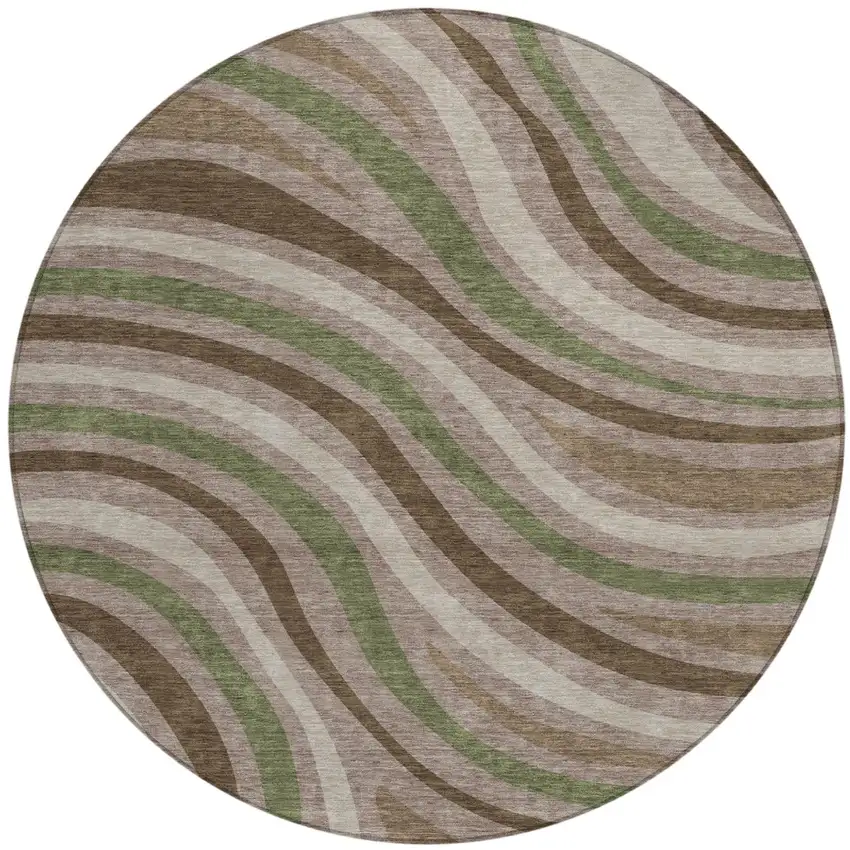 8' Chocolate And Brown Round Striped Washable Indoor Outdoor Area Rug Photo 2