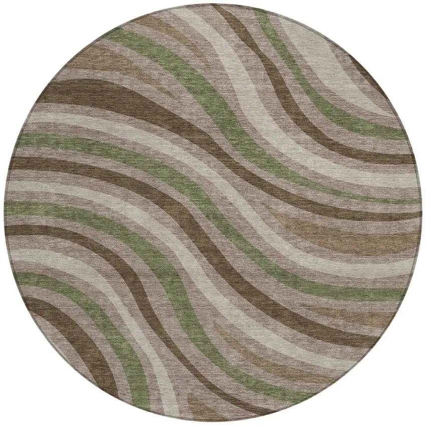 8' Chocolate And Brown Round Striped Washable Indoor Outdoor Area Rug Photo 4