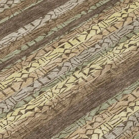 8' Chocolate And Brown Round Striped Washable Indoor Outdoor Area Rug Photo 4