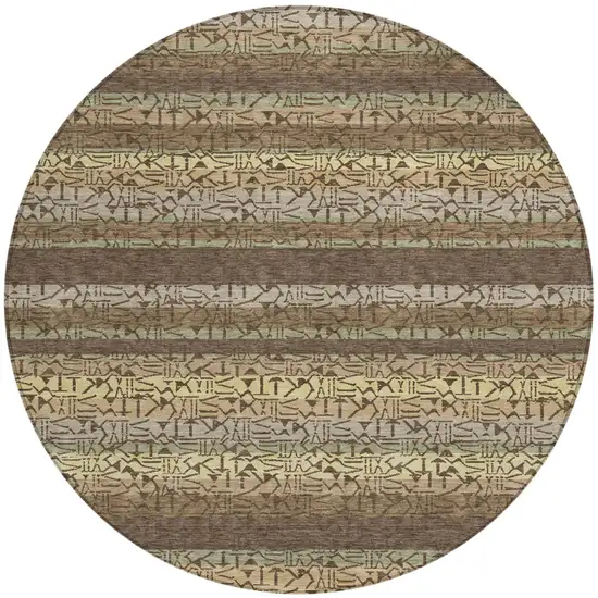 8' Chocolate And Brown Round Striped Washable Indoor Outdoor Area Rug Photo 2