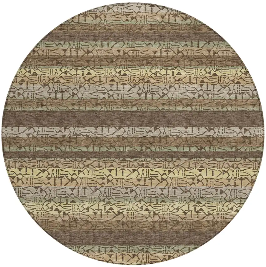 8' Chocolate And Brown Round Striped Washable Indoor Outdoor Area Rug Photo 2