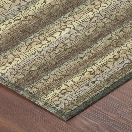 8' Chocolate And Brown Round Striped Washable Indoor Outdoor Area Rug Photo 3
