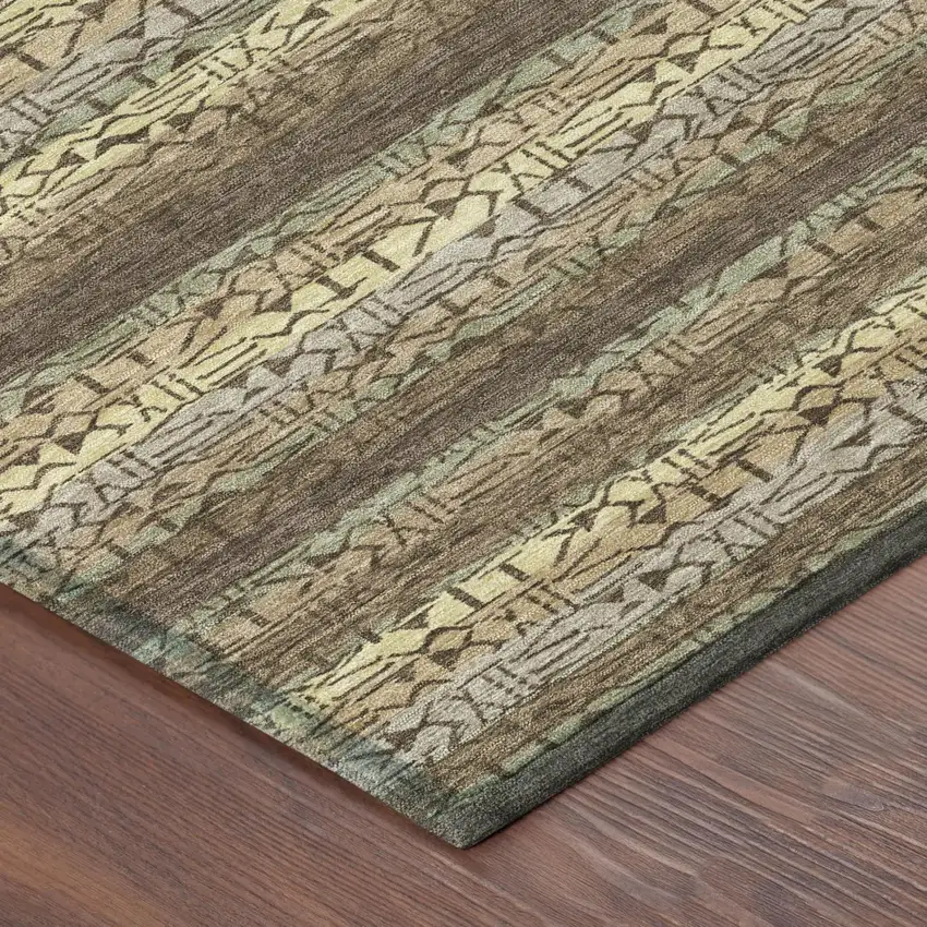 8' Chocolate And Brown Round Striped Washable Indoor Outdoor Area Rug Photo 3