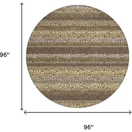 8' Chocolate And Brown Round Striped Washable Indoor Outdoor Area Rug Photo 5