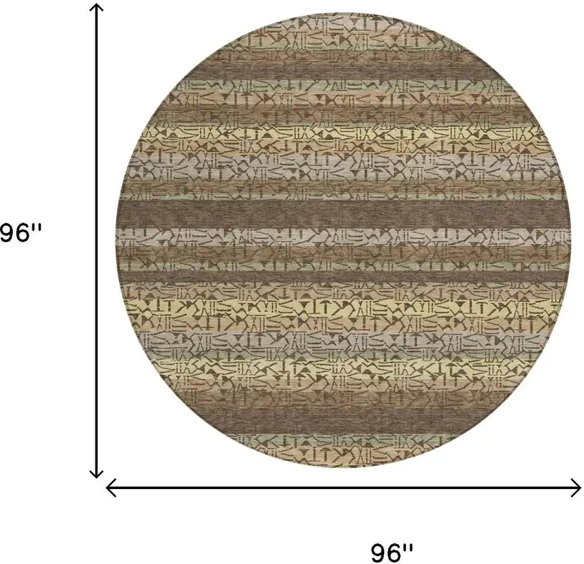8' Chocolate And Brown Round Striped Washable Indoor Outdoor Area Rug Photo 5