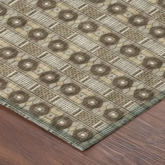8' Chocolate And Brown Round Striped Washable Indoor Outdoor Area Rug Photo 3