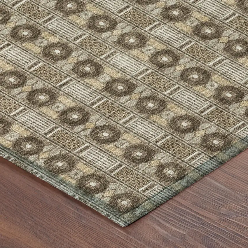 8' Chocolate And Brown Round Striped Washable Indoor Outdoor Area Rug Photo 3