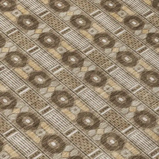 8' Chocolate And Brown Round Striped Washable Indoor Outdoor Area Rug Photo 4