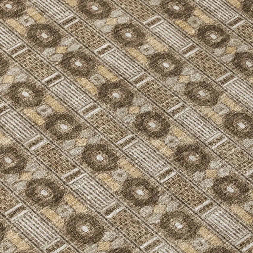 8' Chocolate And Brown Round Striped Washable Indoor Outdoor Area Rug Photo 4