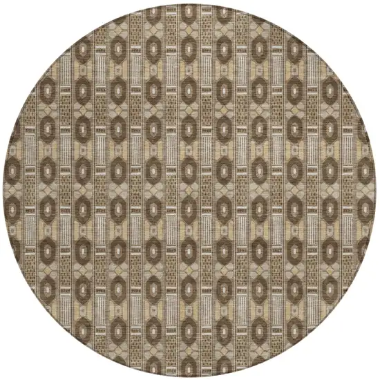 8' Chocolate And Brown Round Striped Washable Indoor Outdoor Area Rug Photo 2