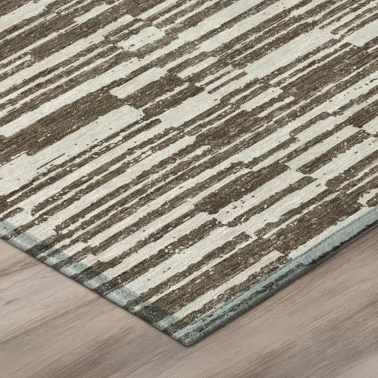 8' Chocolate And Brown Round Striped Washable Indoor Outdoor Area Rug Photo 4