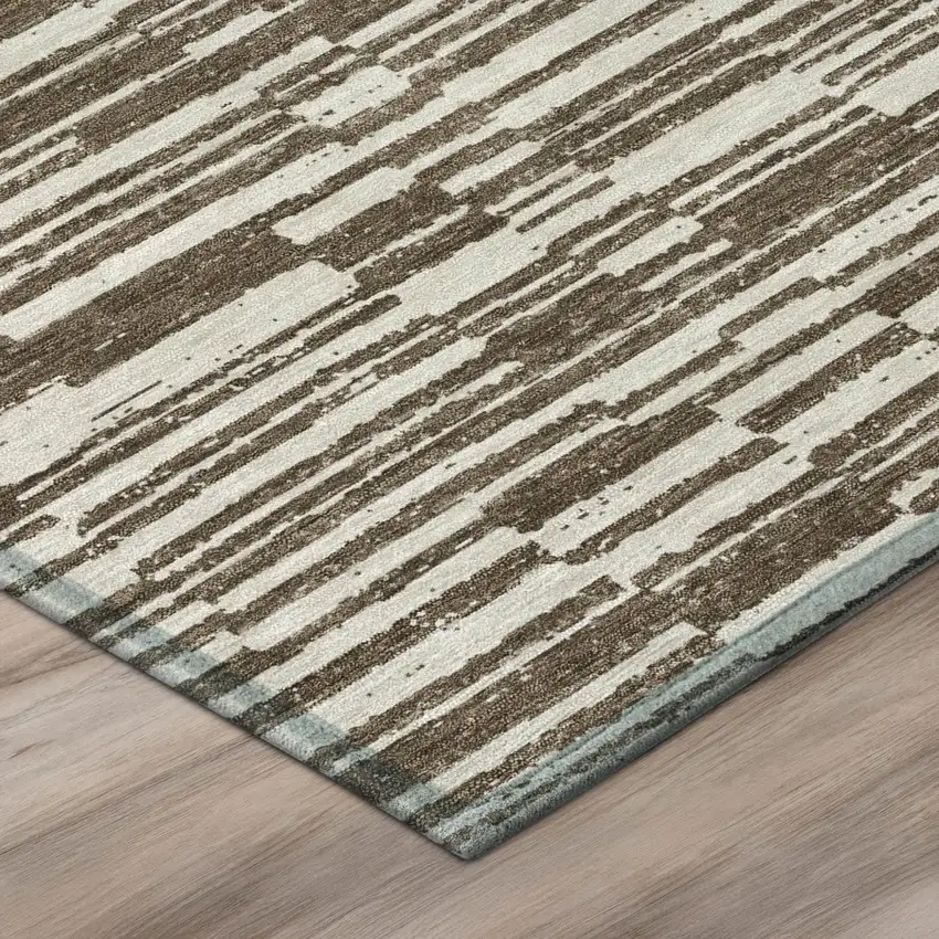 8' Chocolate And Brown Round Striped Washable Indoor Outdoor Area Rug Photo 4