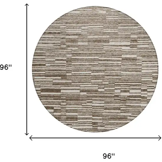 8' Chocolate And Brown Round Striped Washable Indoor Outdoor Area Rug Photo 6