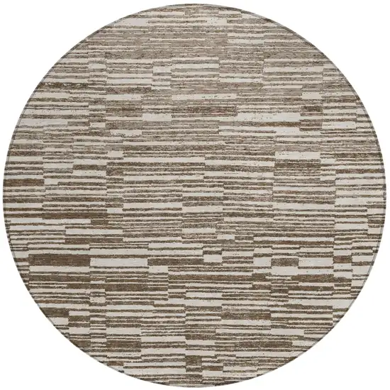 8' Chocolate And Brown Round Striped Washable Indoor Outdoor Area Rug Photo 2