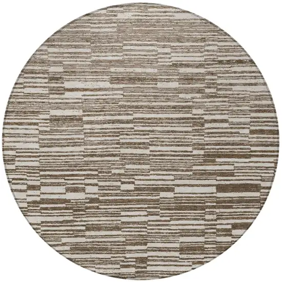 8' Chocolate And Brown Round Striped Washable Indoor Outdoor Area Rug Photo 3