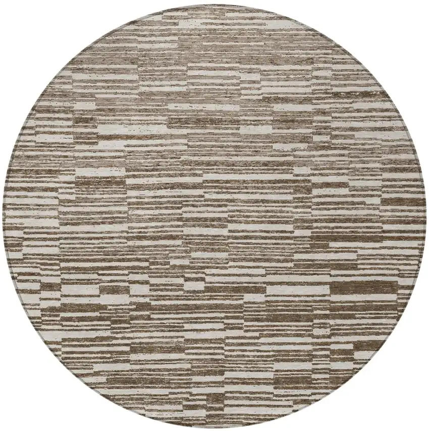 8' Chocolate And Brown Round Striped Washable Indoor Outdoor Area Rug Photo 3