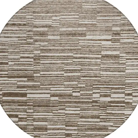 8' Chocolate And Brown Round Striped Washable Indoor Outdoor Area Rug Photo 1