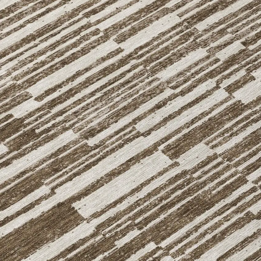 8' Chocolate And Brown Round Striped Washable Indoor Outdoor Area Rug Photo 5