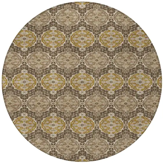 8' Chocolate And Brown Round Striped Washable Indoor Outdoor Area Rug Photo 3