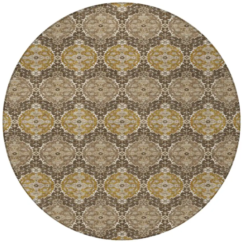 8' Chocolate And Brown Round Striped Washable Indoor Outdoor Area Rug Photo 3