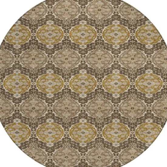 8' Chocolate And Brown Round Striped Washable Indoor Outdoor Area Rug Photo 1