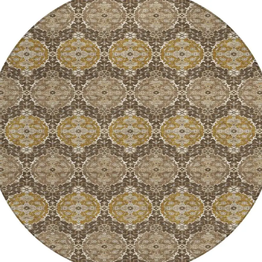 8' Chocolate And Brown Round Striped Washable Indoor Outdoor Area Rug Photo 1