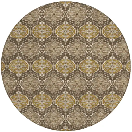 8' Chocolate And Brown Round Striped Washable Indoor Outdoor Area Rug Photo 2