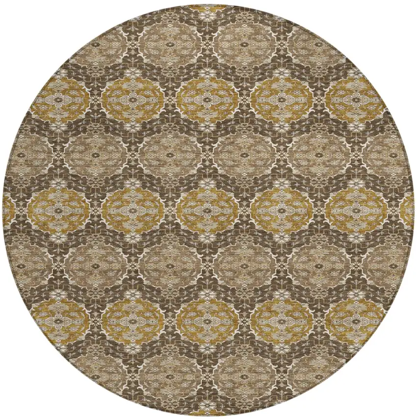 8' Chocolate And Brown Round Striped Washable Indoor Outdoor Area Rug Photo 2