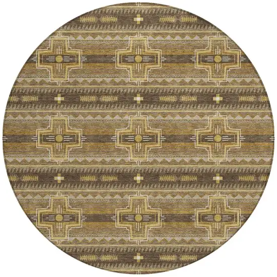 8' Chocolate And Brown Round Tribal Washable Indoor Outdoor Area Rug Photo 3