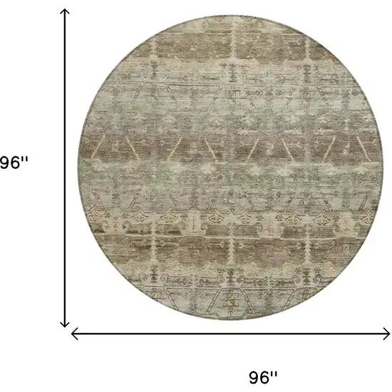 8' Chocolate And Brown Round Tribal Washable Indoor Outdoor Area Rug Photo 7