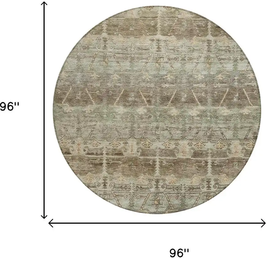 8' Chocolate And Brown Round Tribal Washable Indoor Outdoor Area Rug Photo 7