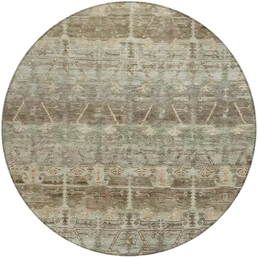 8' Chocolate And Brown Round Tribal Washable Indoor Outdoor Area Rug Photo 3