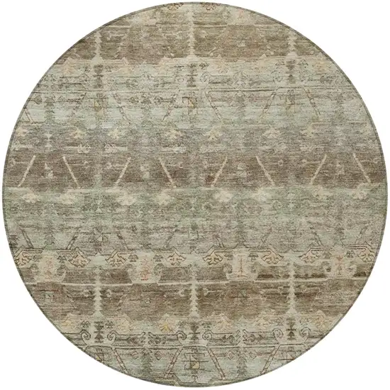 8' Chocolate And Brown Round Tribal Washable Indoor Outdoor Area Rug Photo 4