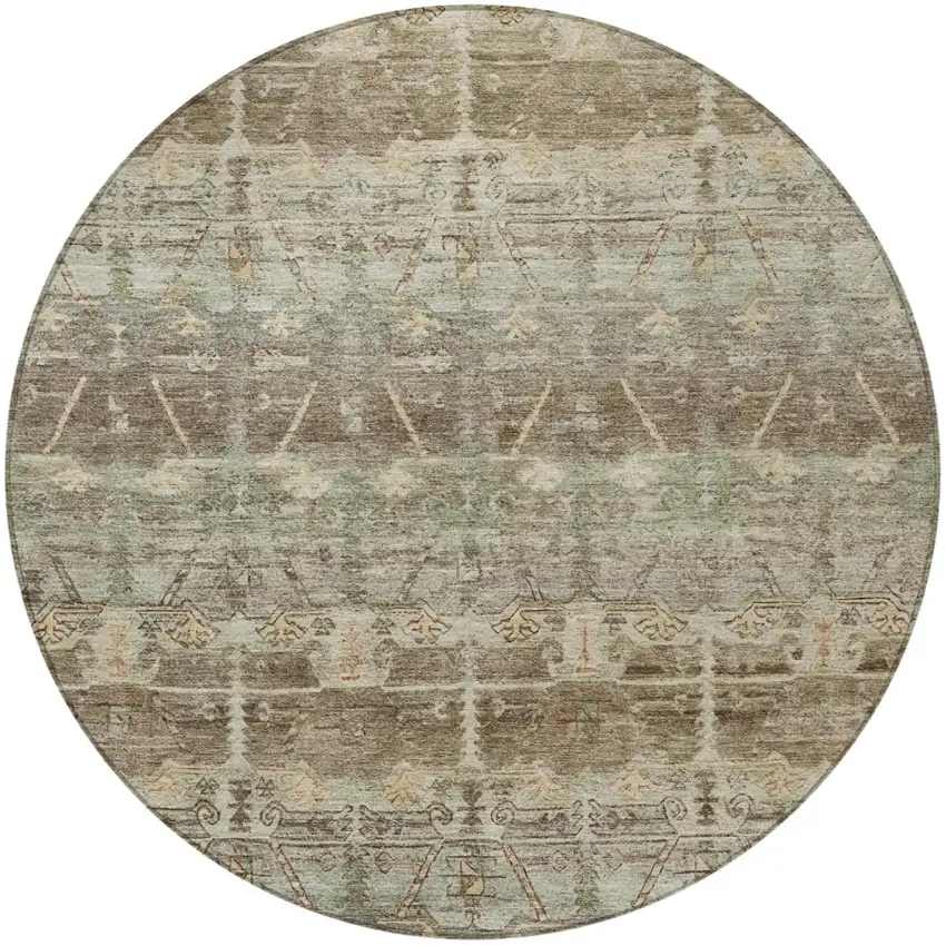 8' Chocolate And Brown Round Tribal Washable Indoor Outdoor Area Rug Photo 4