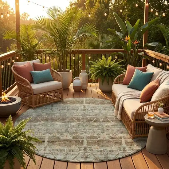 8' Chocolate And Brown Round Tribal Washable Indoor Outdoor Area Rug Photo 1