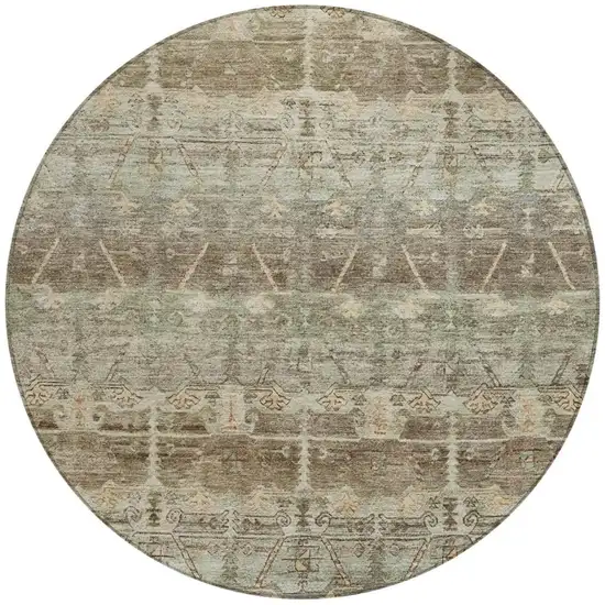 8' Chocolate And Brown Round Tribal Washable Indoor Outdoor Area Rug Photo 2