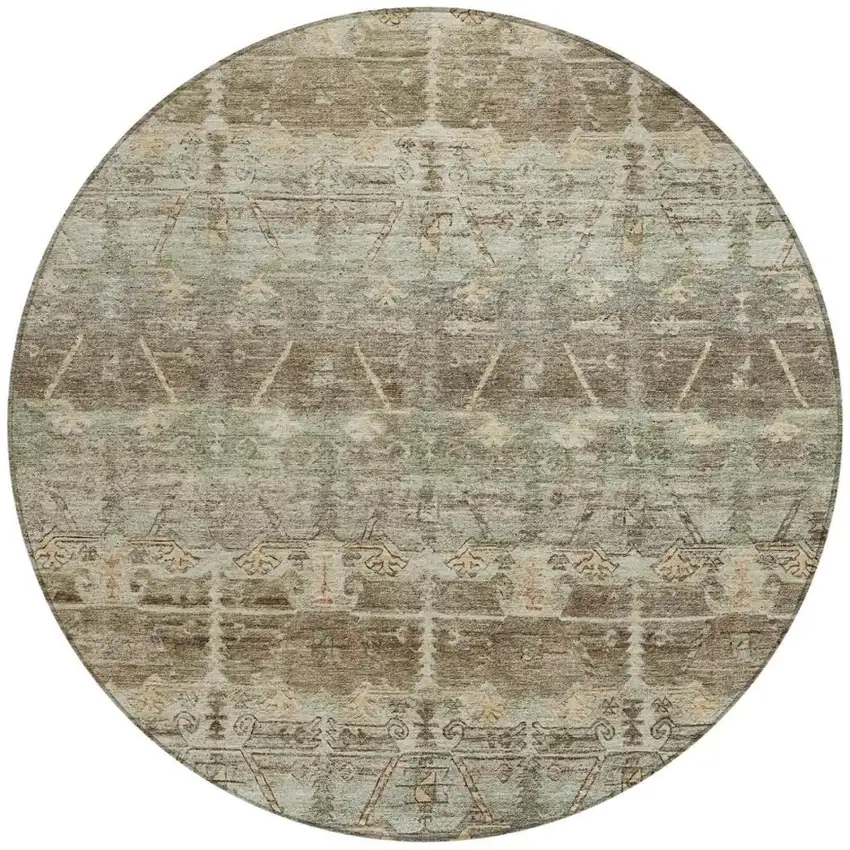 8' Chocolate And Brown Round Tribal Washable Indoor Outdoor Area Rug Photo 2