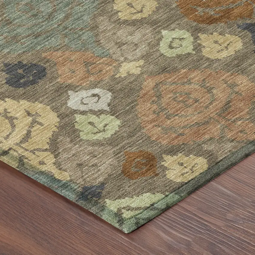 8' Chocolate And Charcoal Round Damask Washable Indoor Outdoor Area Rug Photo 6