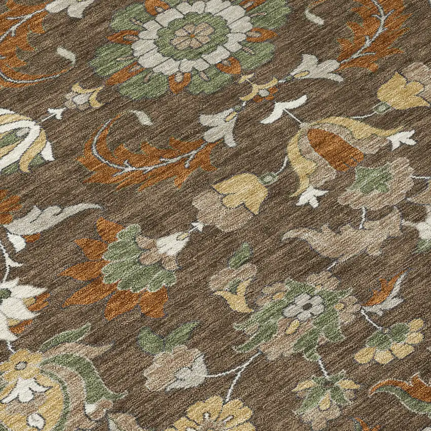 8' Chocolate And Charcoal Round Floral Medallion Washable Indoor Outdoor Area Rug Photo 7