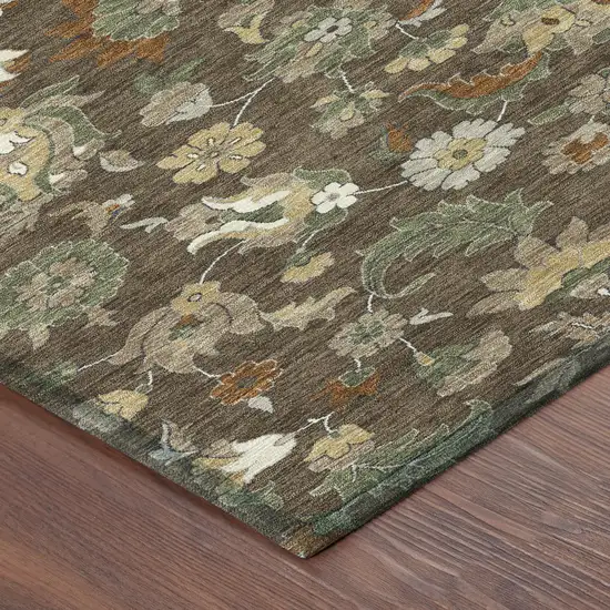 8' Chocolate And Charcoal Round Floral Medallion Washable Indoor Outdoor Area Rug Photo 6