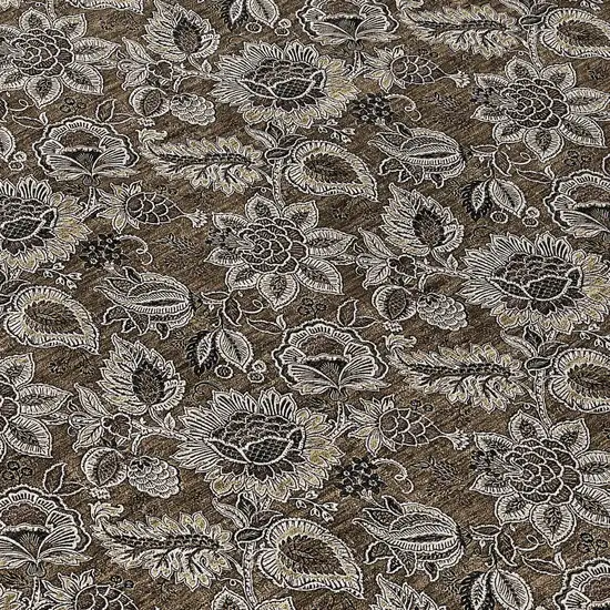 8' Chocolate And Charcoal Round Floral Washable Indoor Outdoor Area Rug Photo 9